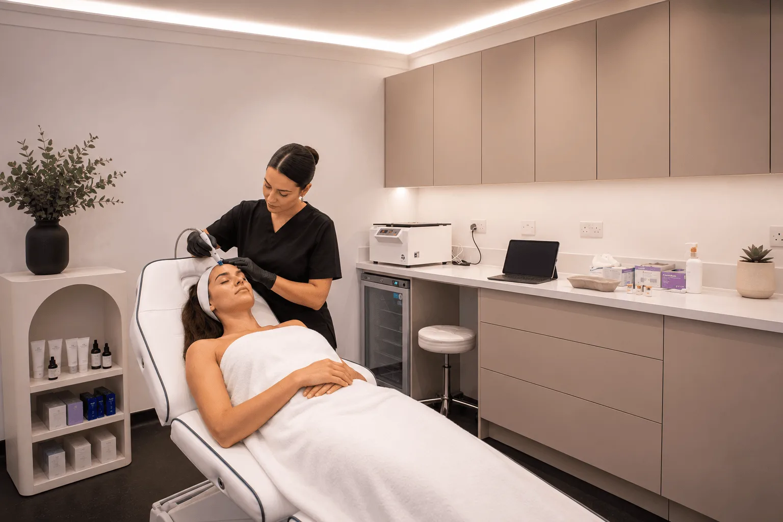 A Wellface therapist performing a facial