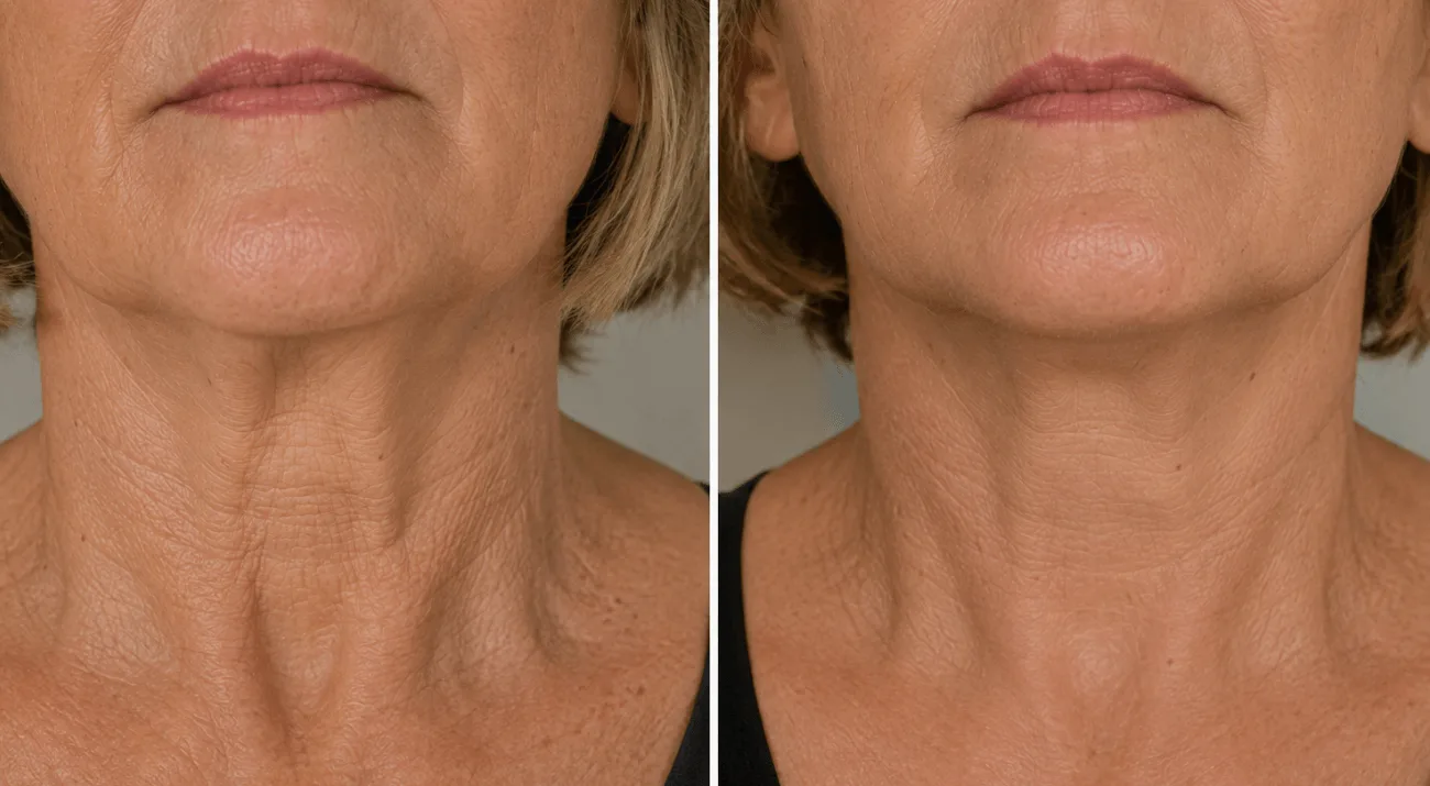 Before and after neck anti-wrinkle treatment