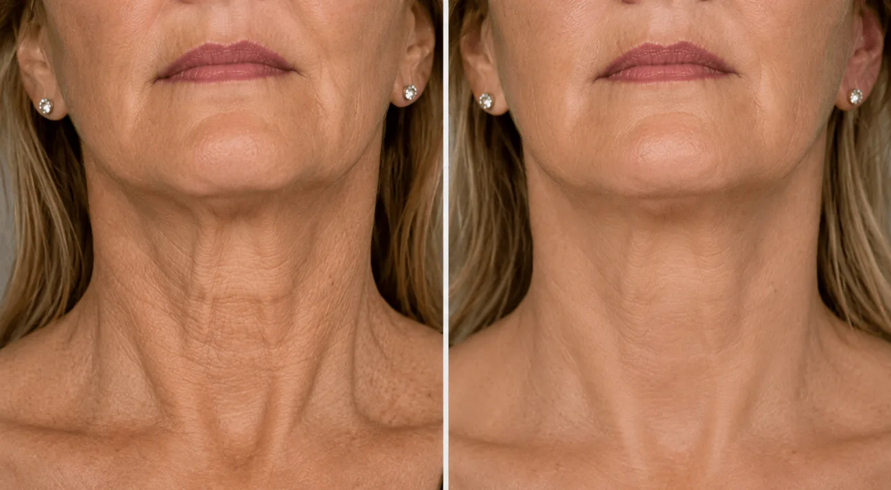 Before and after neck anti-wrinkle treatment
