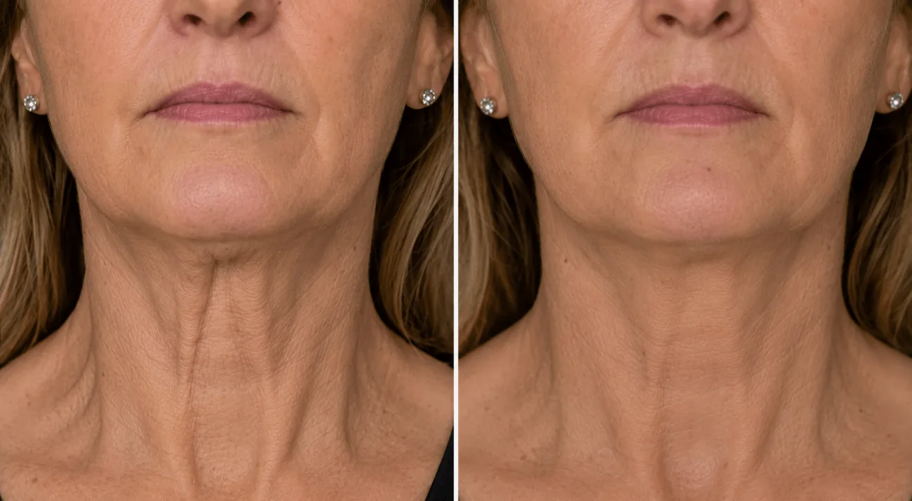 Before and after neck anti-wrinkle treatment